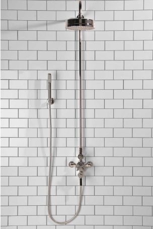 Elbe Dual Outlet Shower Kit - Exposed Valve - Black Ceramic Lever - Handshower Hook - Chrome Finish