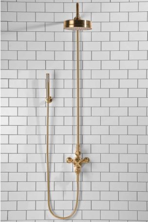 Elbe Dual Outlet Shower Kit - Exposed Valve - ML - Handshower Hook - Brushed Brass