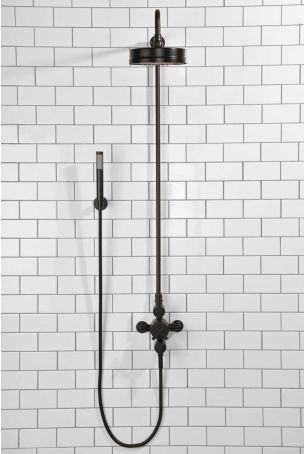 Elbe Dual Outlet Shower Kit - Exposed Valve - Matt Black Lever - Handshower Hook - Matt Black