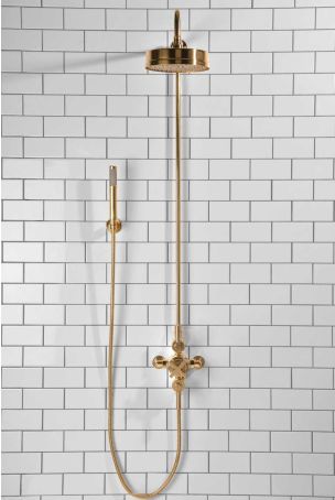 Elbe Dual Outlet Shower Kit - Exposed Valve - ML - Handshower Hook - Polished Brass