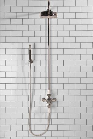 Elbe Dual Outlet Shower Kit - Exposed Valve - White Ceramic Lever - Handshower Hook - Chrome Finish