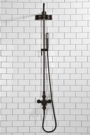 Elbe Dual Outlet Shower Kit - Exposed Valve - Matt Black Lever - Handshower Mounted on Riser-Rail - Matt Black
