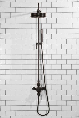 Elbe Dual Outlet Shower Kit - Exposed Valve - Matt Black Lever - Handshower Mounted on Riser-Rail - Matt Black