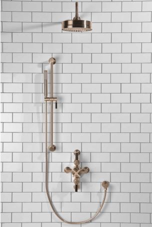 Elbe Dual Outlet Shower Kit - Semi-Exposed Valve - Black Ceramic Lever - Handshower Slider-Rail - Brushed Nickel