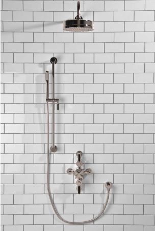 Elbe Dual Outlet Shower Kit - Semi-Exposed Valve - Black Ceramic Lever - Handshower Slider-Rail - Chrome Finish