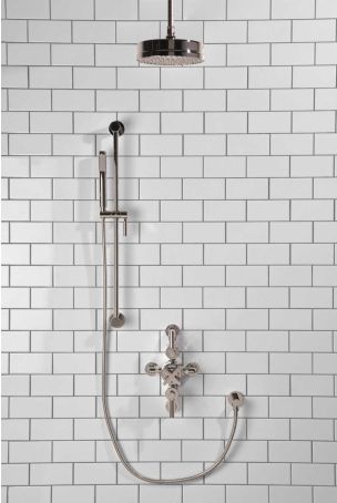 Elbe Dual Outlet Shower Kit - Semi-Exposed Valve - Chrome Finish Lever - Handshower Slider-Rail - Ceiling Mounted Rose - Chrome Finish