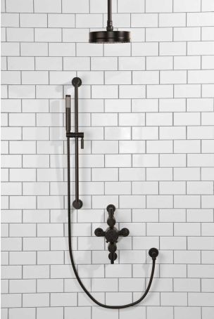 Elbe Dual Outlet Shower Kit - Semi-Exposed Valve - Matt Black Lever - Handshower Slider-Rail - Ceiling Mounted Rose - Matt Black