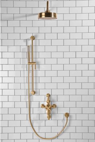 Elbe Dual Outlet Shower Kit - Semi-Exposed Valve - ML - Handshower Slider-Rail - Brushed Brass