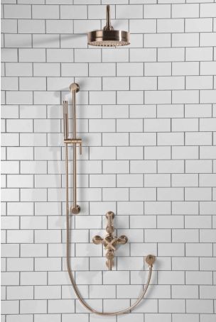 Elbe Dual Outlet Shower Kit - Semi-Exposed Valve - Brushed Nickel Lever - Handshower Slider-Rail - Brushed Nickel