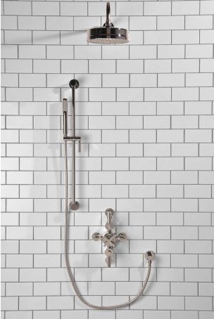 Elbe Dual Outlet Shower Kit - Semi-Exposed Valve - Chrome Finish Lever - Handshower Slider-Rail - Chrome Finish