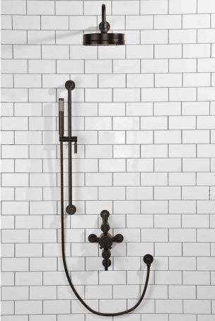 Elbe Dual Outlet Shower Kit - Semi-Exposed Valve - Matt Black Lever - Handshower Slider-Rail - Matt Black