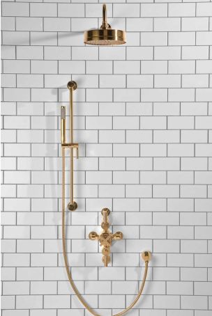 Elbe Dual Outlet Shower Kit - Semi-Exposed Valve - ML - Handshower Slider-Rail - Polished Brass