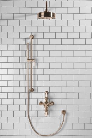 Elbe Dual Outlet Shower Kit - Semi-Exposed Valve - White Ceramic Lever - Handshower Slider-Rail - Brushed Nickel