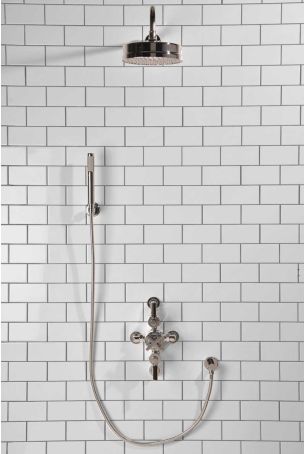 Elbe Dual Outlet Shower Kit - Semi-Exposed Valve - Black Ceramic Lever - Handshower Hook - Chrome Finish