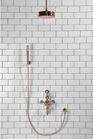 Elbe Dual Outlet Shower Kit - Semi-Exposed Valve - Chrome Finish Lever - Handshower Hook - Ceiling Mounted Rose - Chrome Finish