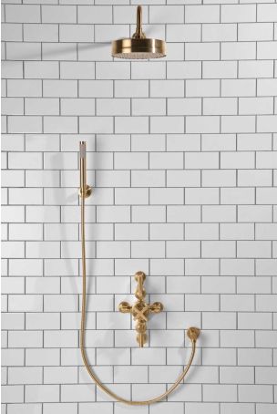 Elbe Dual Outlet Shower Kit - Semi-Exposed Valve - ML - Handshower Hook - Brushed Brass