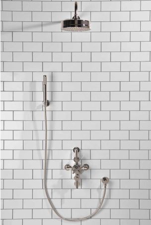 Elbe Dual Outlet Shower Kit - Semi-Exposed Valve - Chrome Finish Lever - Handshower Hook - Chrome Finish