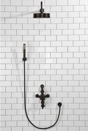 Elbe Dual Outlet Shower Kit - Semi-Exposed Valve - Matt Black Lever - Handshower Hook - Matt Black