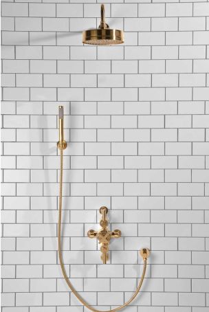 Elbe Dual Outlet Shower Kit - Semi-Exposed Valve - ML - Handshower Hook - Polished Brass