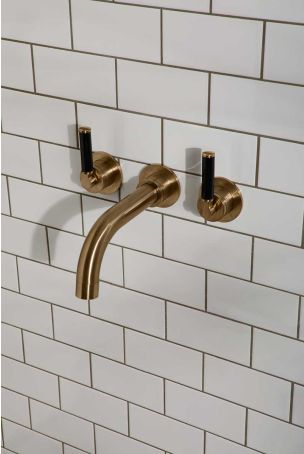 Senska 3-Hole Bath Filler - Wall Mounted - Black Lever - Brushed Brass