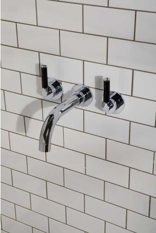 Senska 3-Hole Bath Filler - Wall Mounted - Black Lever - Chrome