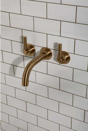 Senska 3-Hole Bath Filler - Wall Mounted - Metal Lever - Brushed Brass