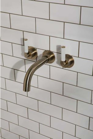 Senska 3-Hole Bath Filler - Wall Mounted - White Lever