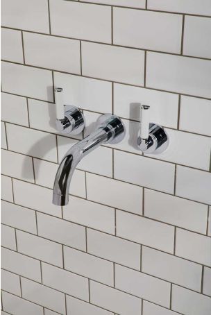 Senska 3-Hole Bath Filler - Wall Mounted - White Lever - Chrome