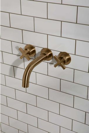 Bayor 3-Hole Bath Filler - Wall Mounted - X-Top - Brushed Brass