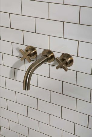 Bayor 3-Hole Bath Filler - Wall Mounted - X-Top - Brushed Nickel