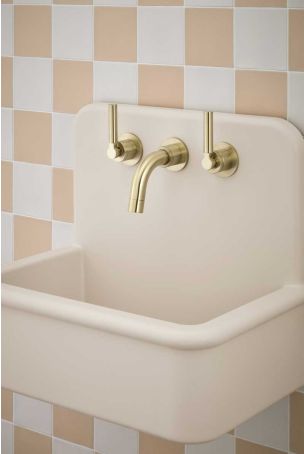 Senska - 3-Hole Basin Mixer Tap - Backsplash Basin Mounted - Metal Lever - Brushed Brass