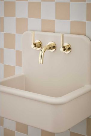 Senska - 3-Hole Basin Mixer Tap - Backsplash Basin Mounted - Metal Lever - Polished Brass