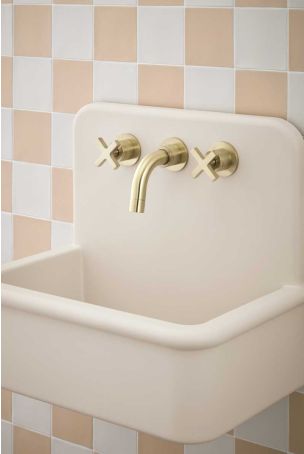 Bayor - 3-Hole Basin Mixer Tap - Backsplash Basin Mounted - Crosshead - Brushed Brass