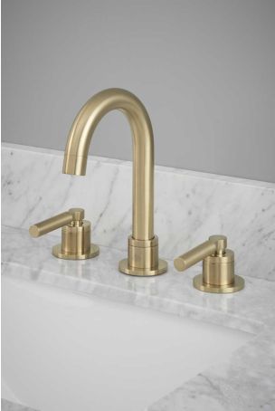 Senska - 3-Hole Basin Mixer - Deck Mounted - Metal Lever - Brushed Brass