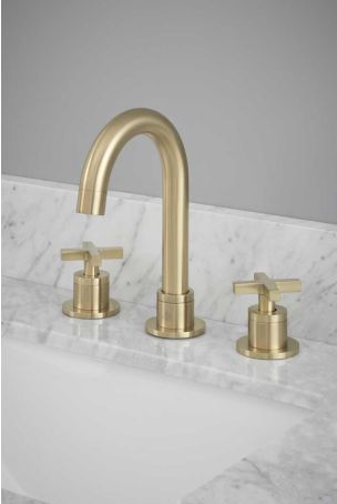 Bayor - 3-Hole Basin Mixer - Deck Mounted - Crosshead - Brushed Brass