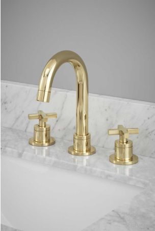 Bayor - 3-Hole Basin Mixer - Deck Mounted - Crosshead - Polished Brass