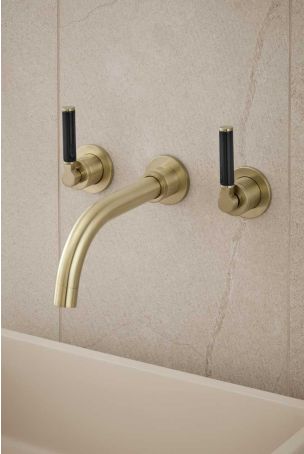 Senska - 3-Hole Basin Mixer - Wall Mounted - Black Lever - Brushed Brass