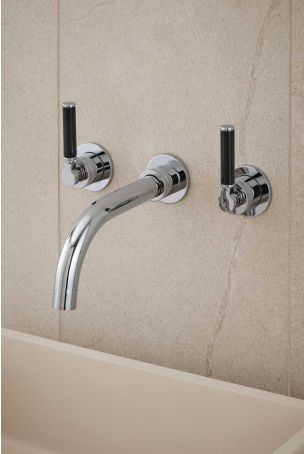 Senska - 3-Hole Basin Mixer - Wall Mounted - Black Lever - Chrome