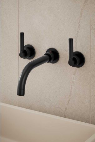 Senska - 3-Hole Basin Mixer - Wall Mounted - Metal Lever - Matt Black