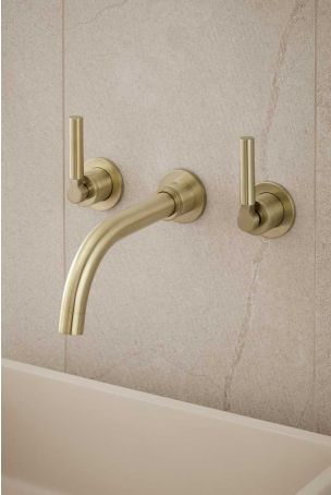 Senska - 3-Hole Basin Mixer - Wall Mounted - Metal Lever - Brushed Brass