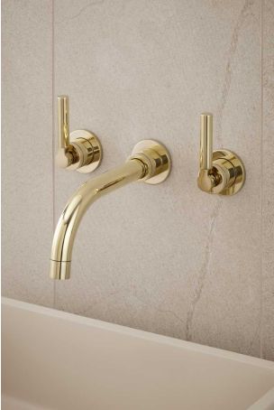 Senska - 3-Hole Basin Mixer - Wall Mounted - Metal Lever - Polished Brass