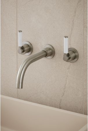 Senska - 3-Hole Basin Mixer - Wall Mounted - White Lever