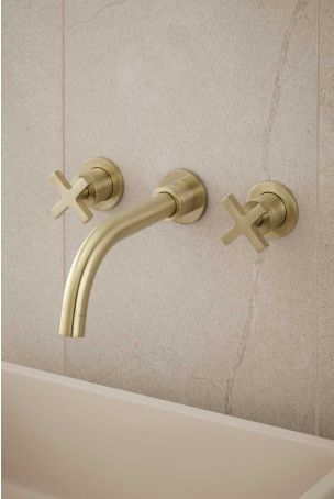 Bayor - 3-Hole Basin Mixer - Wall Mounted - Crosshead - Brushed Brass