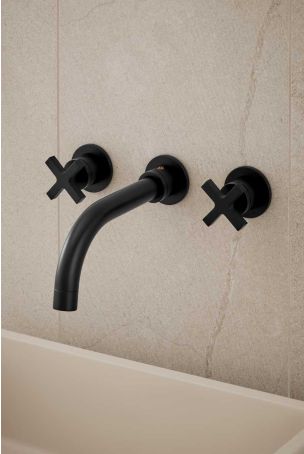 Bayor - 3-Hole Basin Mixer - Wall Mounted - Crosshead - Matt Black