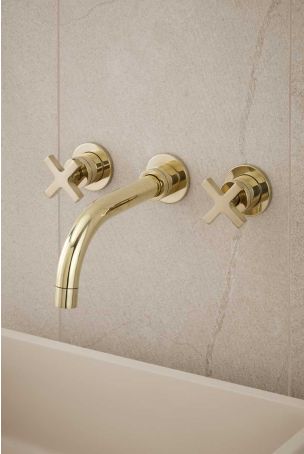 Bayor - 3-Hole Basin Mixer - Wall Mounted - Crosshead - Polished Brass