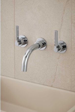 Senska - 3-Hole Basin Mixer - Wall Mounted - Metal Lever - Short Spout - Chrome Finish