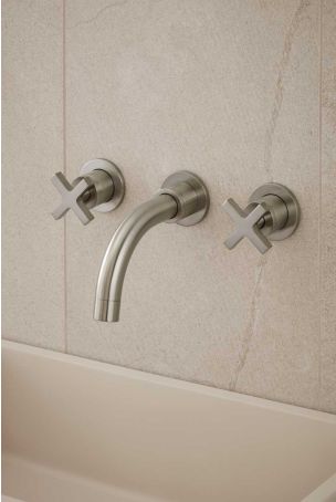 Bayor - 3-Hole Basin Mixer - Wall Mounted - Crosshead - Short Spout - Brushed Nickel