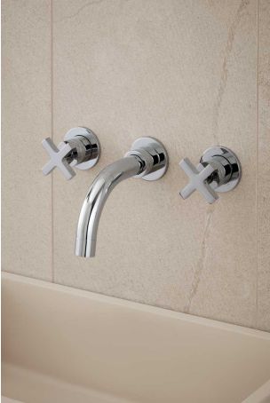 Bayor - 3-Hole Basin Mixer - Wall Mounted - Crosshead - Short Spout - Chrome Finish