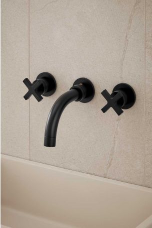 Bayor - 3-Hole Basin Mixer - Wall Mounted - Crosshead - Short Spout - Matt Black