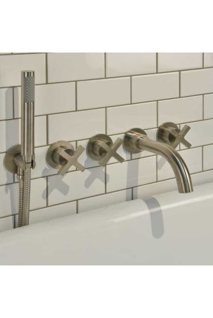 Bayor 5-Hole - Wall Mounted - Bath Shower Mixer - X Top - Brushed Nickel